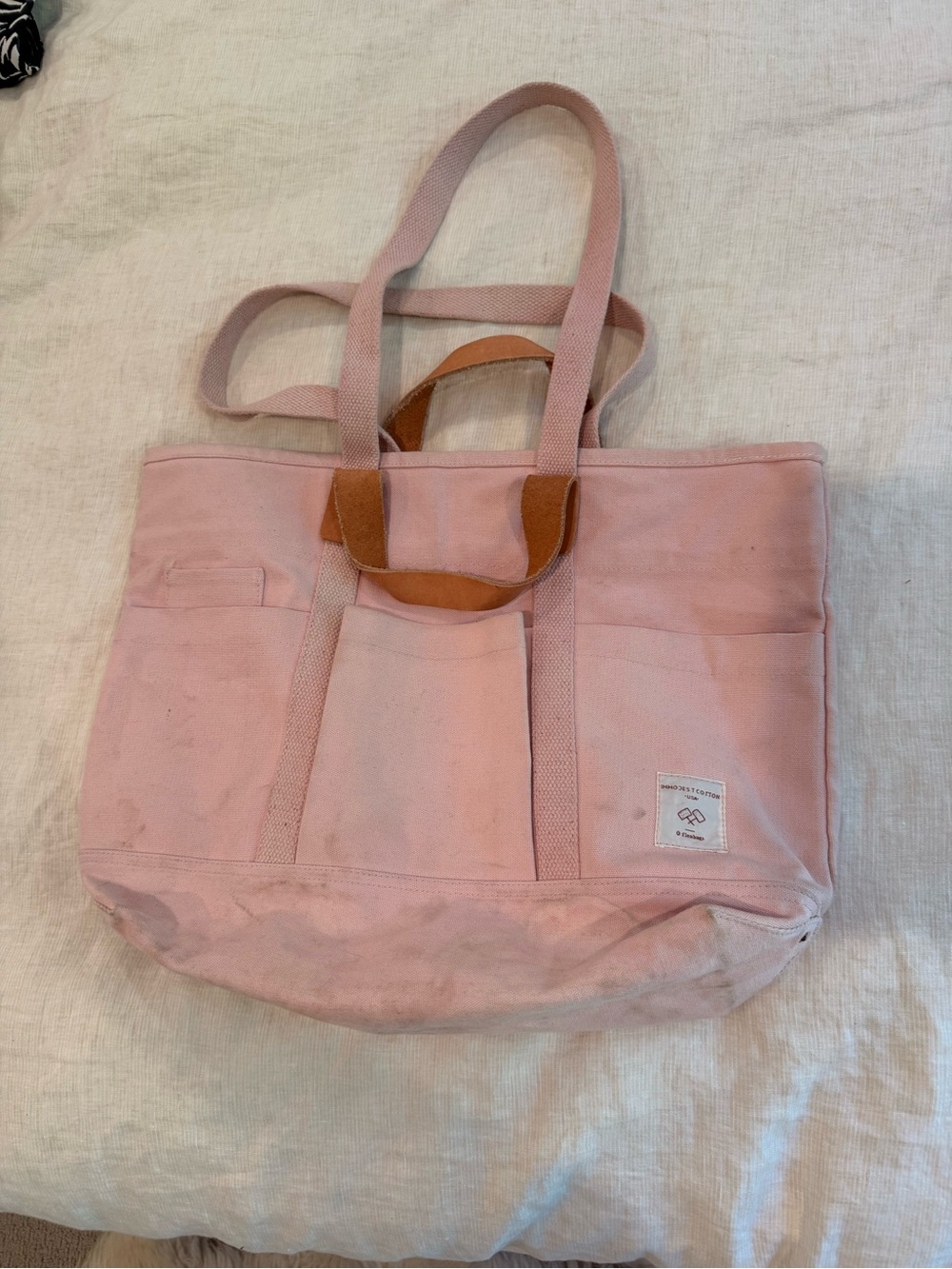 Immodest cotton pink construction tote